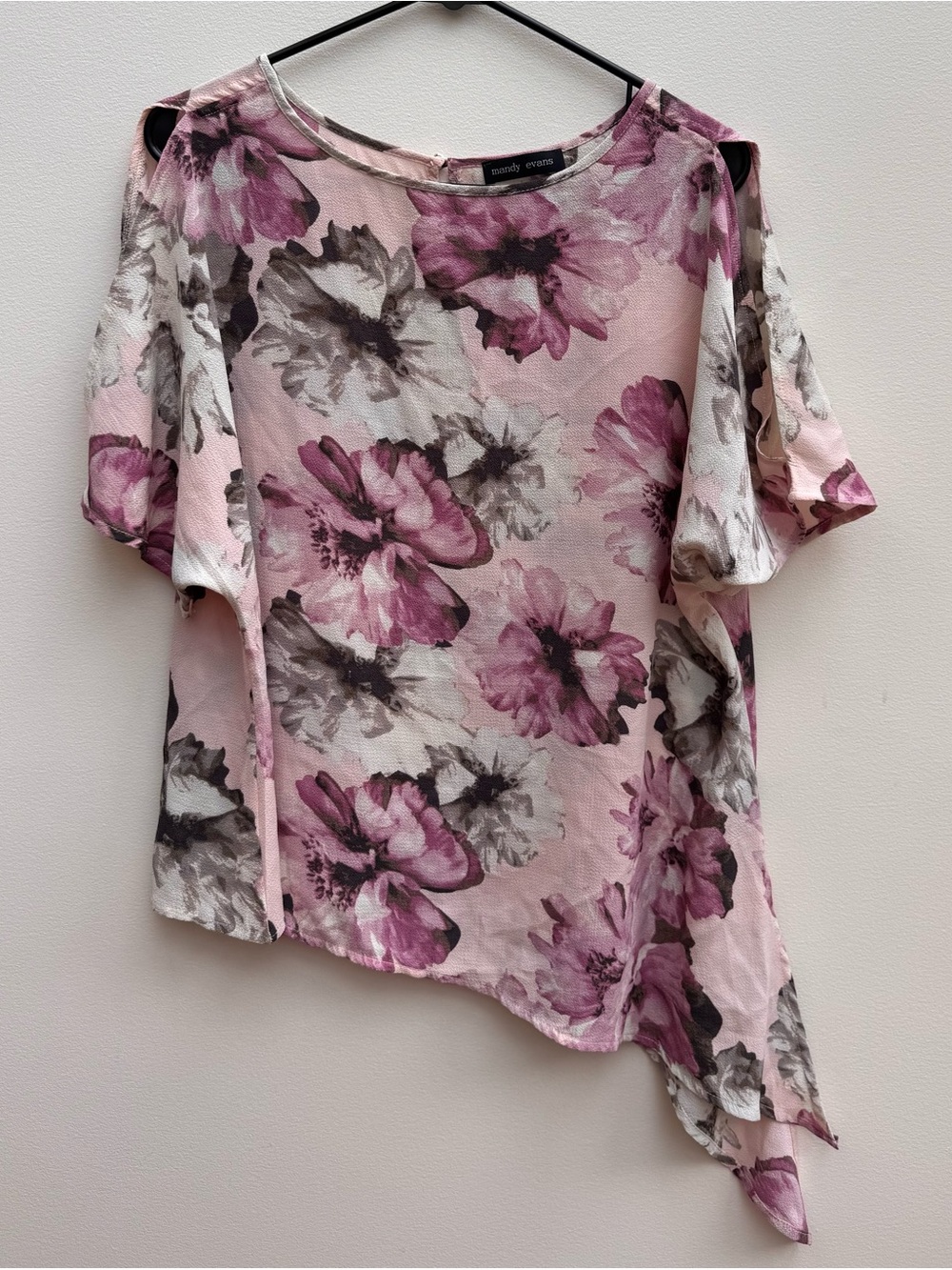 Peek a Boo Shoulder Pink Floral Asymmetrical Blouse